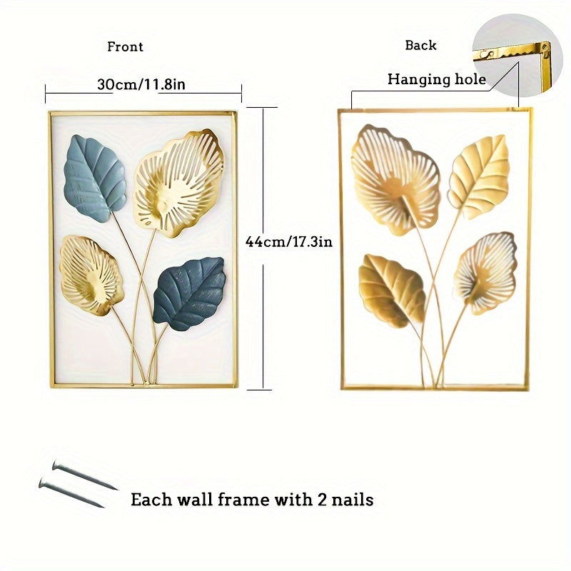 1/3pcs Mounted Metal Wall Decor, Thick Minimalist Metal Wall Art, Modern Metal Leaf Wall Hanging, Suitable For Sofa Backdrop Bedroom And Living Room, Golden Classic Style, No Frame, 17.3x 11.8 Inches