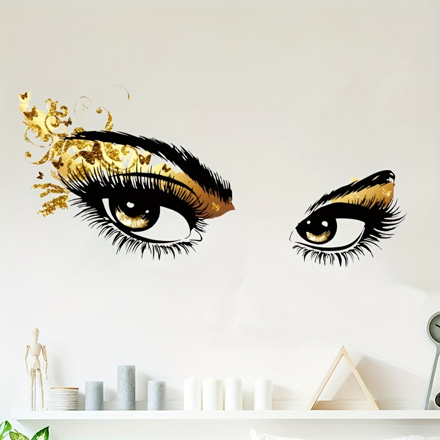 Golden Eyes Removable Wall Decal - Stylish Contemporary Art with Black & Golden Glitter Design, Self-Adhesive PVC for Bedroom, Study, or Living Room Decor, Bedroom Wall Decor | Creative Wall Sticker | Selfadhesive Decor
