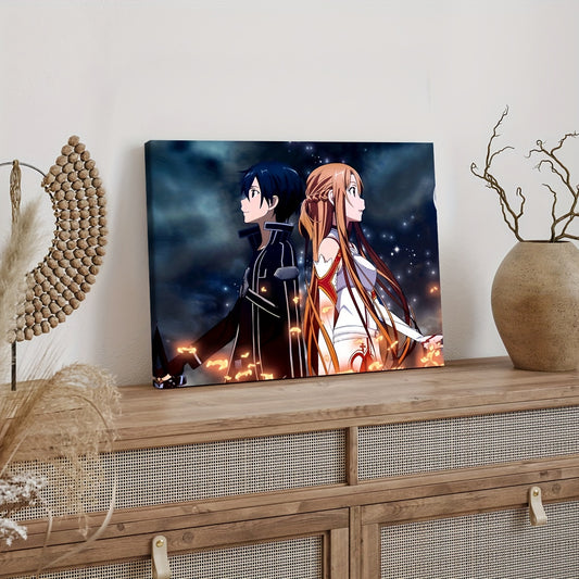 1pc Wooden Framed Canvas Poster, Nordic Style, Anime, Sword, Online Games, Canvas Posters, Wall Art Home Decoration, Wall Decor, For Living Room, Bedroom, Office, Restaurant, Bar Bathroom Decor, Waterproof, Painting, Artwork,