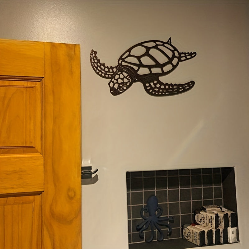 Metal Turtle Wall Art Decor - Hand-Painted-Look Design with Realistic Turtle Texture, Sturdy Metal Sea Turtle Sculpture for Indoor/ Home, Office, Aquarium - Housewarming Gift, Marine-Themed Decoration (No Feathers), Metal Wal
