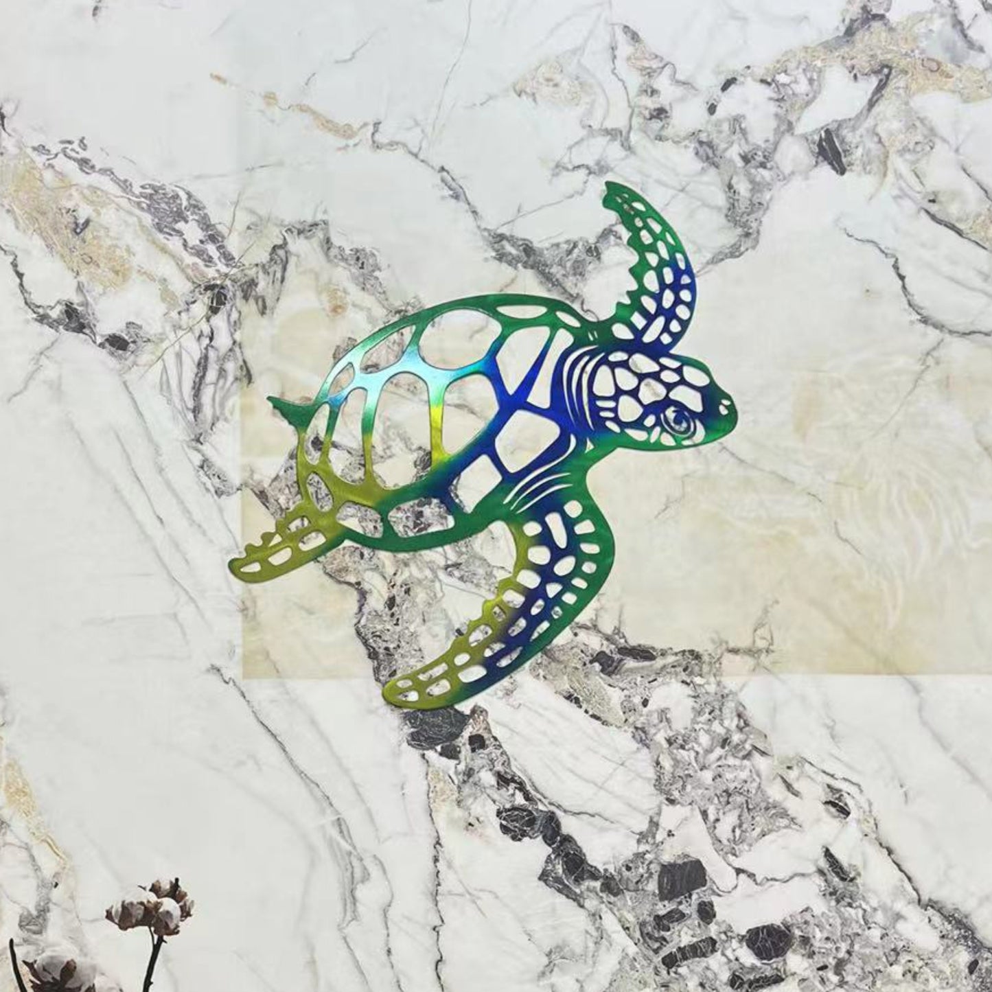 Metal Turtle Wall Art Decor - Hand-Painted-Look Design with Realistic Turtle Texture, Sturdy Metal Sea Turtle Sculpture for Indoor/ Home, Office, Aquarium - Housewarming Gift, Marine-Themed Decoration (No Feathers), Metal Wal