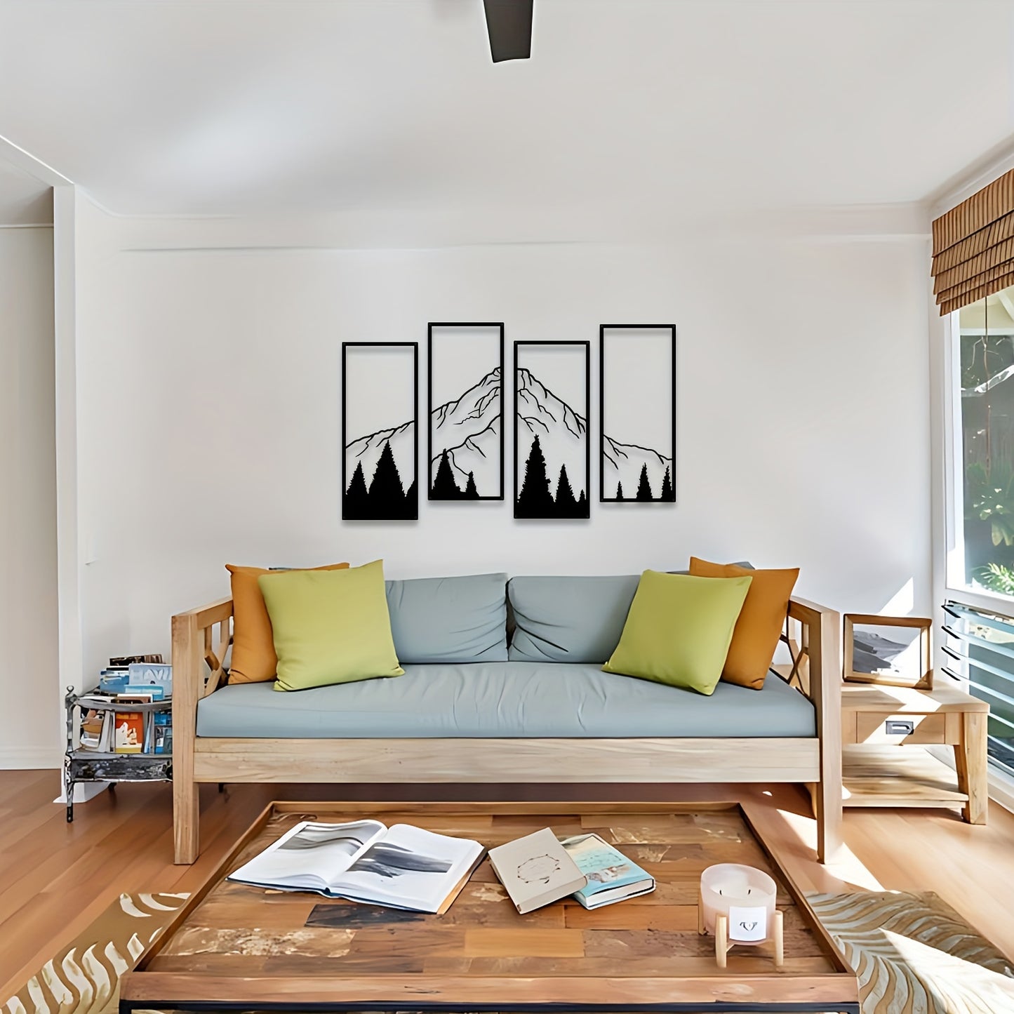 4pcs Minimalist Metal Mountain Wall Decor - Square Sculpture for Home, Office, Living Room, Bedroom - Unique Wall Art for a Stylish and Elegant Look