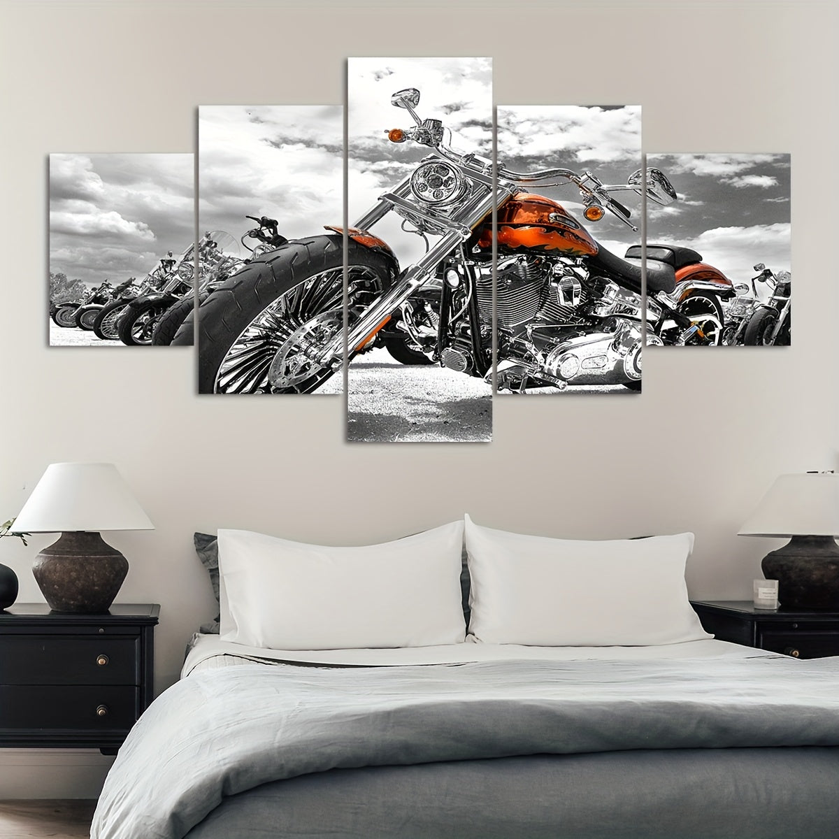 5pcs/set Vibrant Canvas Art Print Posters - Modern Art Deco Motorcycle Wall Decor for Bedroom, Home Office, Living Room - Frameless, Transverse Orientation, Indoor Use, Ideal Gift
