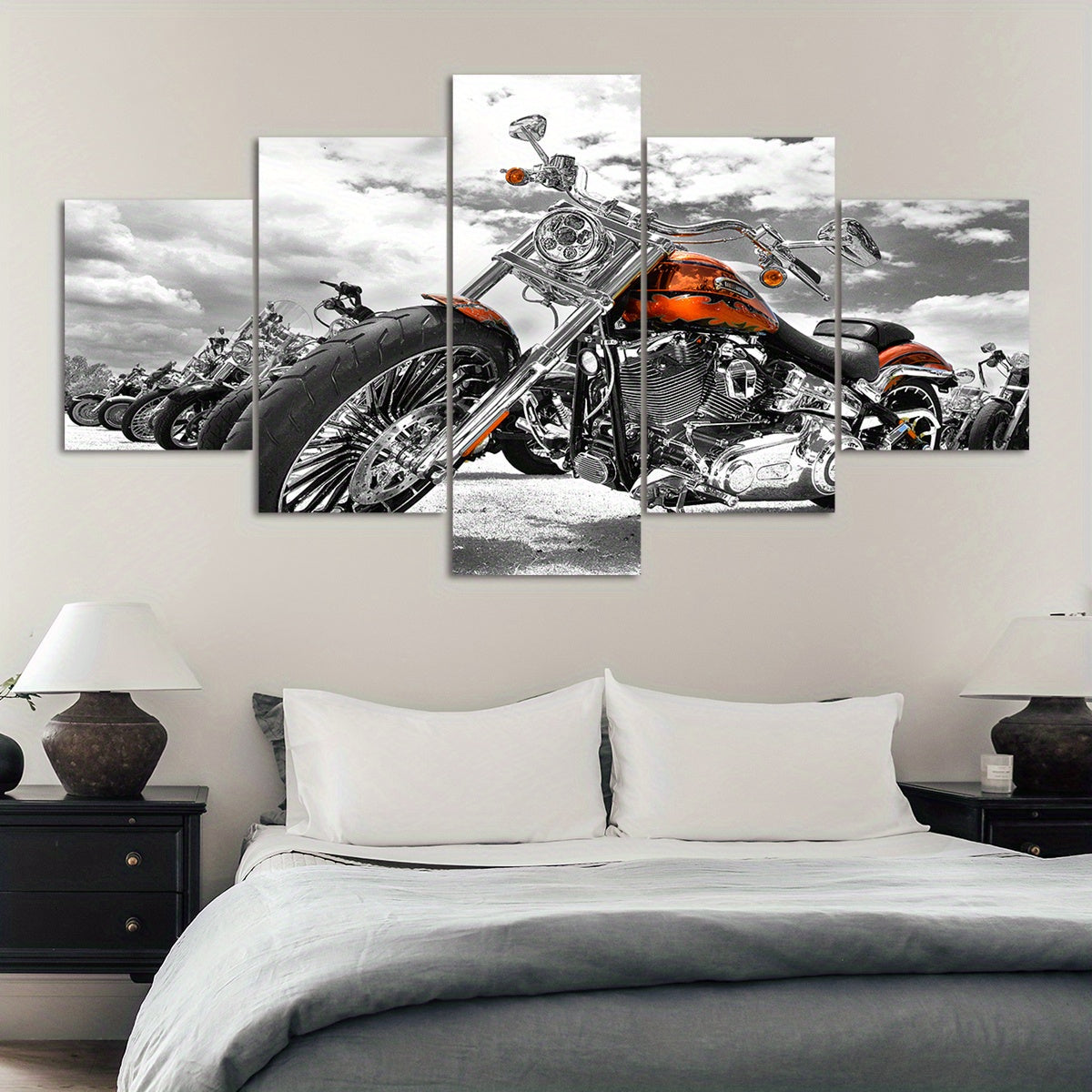 5pcs/set Vibrant Canvas Art Print Posters - Modern Art Deco Motorcycle Wall Decor for Bedroom, Home Office, Living Room - Frameless, Transverse Orientation, Indoor Use, Ideal Gift