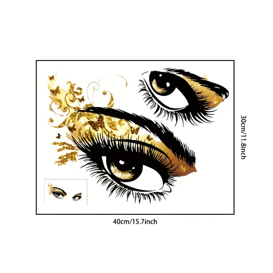 Golden Eyes Removable Wall Decal - Stylish Contemporary Art with Black & Golden Glitter Design, Self-Adhesive PVC for Bedroom, Study, or Living Room Decor, Bedroom Wall Decor | Creative Wall Sticker | Selfadhesive Decor