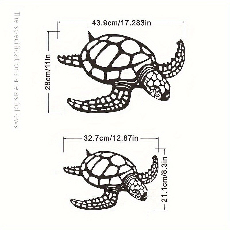 Metal Turtle Wall Art Decor - Hand-Painted-Look Design with Realistic Turtle Texture, Sturdy Metal Sea Turtle Sculpture for Indoor/ Home, Office, Aquarium - Housewarming Gift, Marine-Themed Decoration (No Feathers), Metal Wal