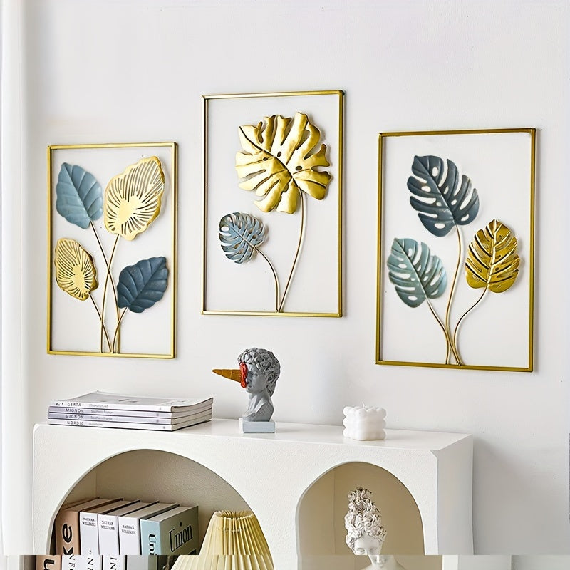 1/3pcs Mounted Metal Wall Decor, Thick Minimalist Metal Wall Art, Modern Metal Leaf Wall Hanging, Suitable For Sofa Backdrop Bedroom And Living Room, Golden Classic Style, No Frame, 17.3x 11.8 Inches