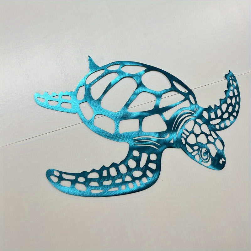 Metal Turtle Wall Art Decor - Hand-Painted-Look Design with Realistic Turtle Texture, Sturdy Metal Sea Turtle Sculpture for Indoor/ Home, Office, Aquarium - Housewarming Gift, Marine-Themed Decoration (No Feathers), Metal Wal