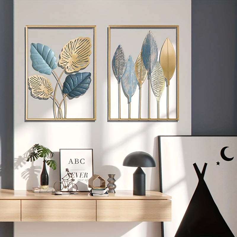 1/3pcs Mounted Metal Wall Decor, Thick Minimalist Metal Wall Art, Modern Metal Leaf Wall Hanging, Suitable For Sofa Backdrop Bedroom And Living Room, Golden Classic Style, No Frame, 17.3x 11.8 Inches