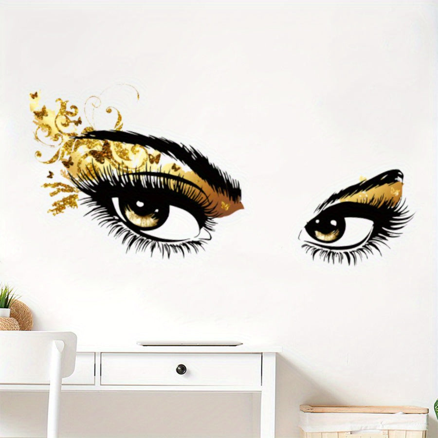 Golden Eyes Removable Wall Decal - Stylish Contemporary Art with Black & Golden Glitter Design, Self-Adhesive PVC for Bedroom, Study, or Living Room Decor, Bedroom Wall Decor | Creative Wall Sticker | Selfadhesive Decor