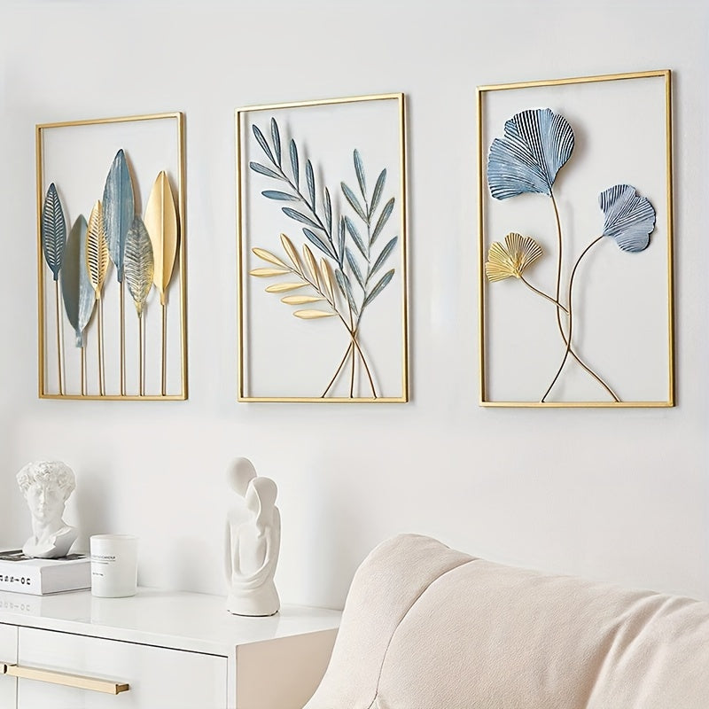 1/3pcs Mounted Metal Wall Decor, Thick Minimalist Metal Wall Art, Modern Metal Leaf Wall Hanging, Suitable For Sofa Backdrop Bedroom And Living Room, Golden Classic Style, No Frame, 17.3x 11.8 Inches
