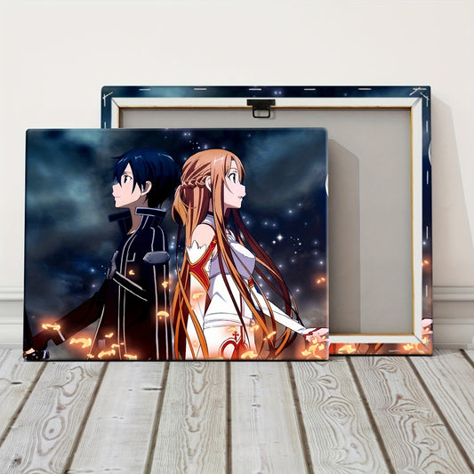 1pc Wooden Framed Canvas Poster, Nordic Style, Anime, Sword, Online Games, Canvas Posters, Wall Art Home Decoration, Wall Decor, For Living Room, Bedroom, Office, Restaurant, Bar Bathroom Decor, Waterproof, Painting, Artwork,