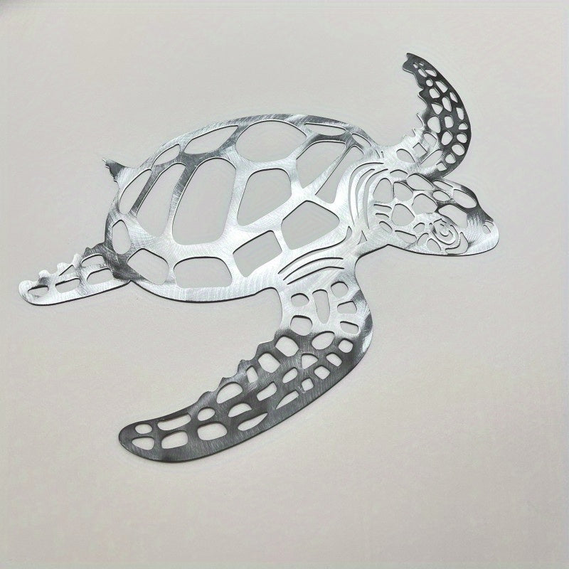Metal Turtle Wall Art Decor - Hand-Painted-Look Design with Realistic Turtle Texture, Sturdy Metal Sea Turtle Sculpture for Indoor/ Home, Office, Aquarium - Housewarming Gift, Marine-Themed Decoration (No Feathers), Metal Wal