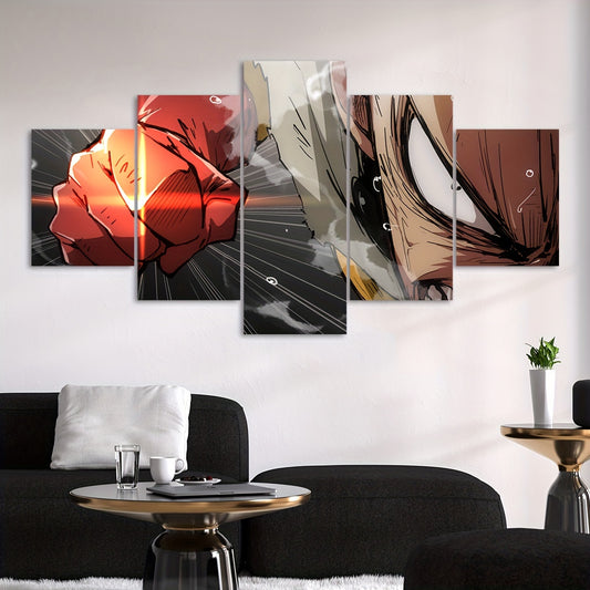 5-Piece One Punch Man Canvas Poster Set - Vibrant Cartoon Art, Iconic Super Soldier, Japanese Anime Wall Decor - Durable, Frameless, Perfect for Home & Room Decor, Ideal Gift