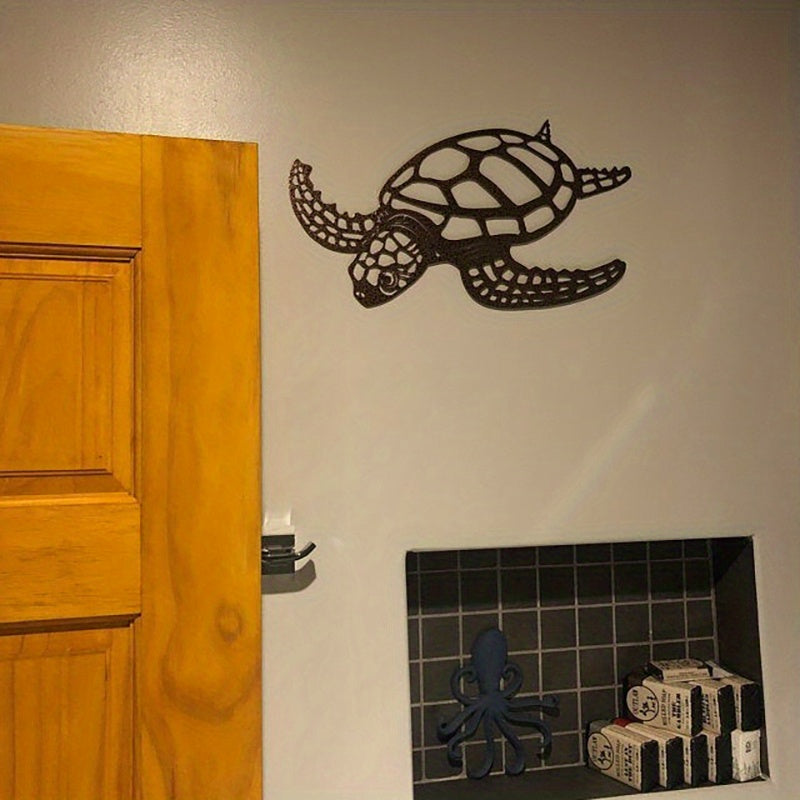 Metal Turtle Wall Art Decor - Hand-Painted-Look Design with Realistic Turtle Texture, Sturdy Metal Sea Turtle Sculpture for Indoor/ Home, Office, Aquarium - Housewarming Gift, Marine-Themed Decoration (No Feathers), Metal Wal