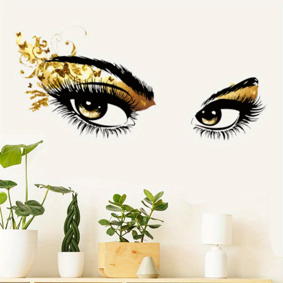 Golden Eyes Removable Wall Decal - Stylish Contemporary Art with Black & Golden Glitter Design, Self-Adhesive PVC for Bedroom, Study, or Living Room Decor, Bedroom Wall Decor | Creative Wall Sticker | Selfadhesive Decor