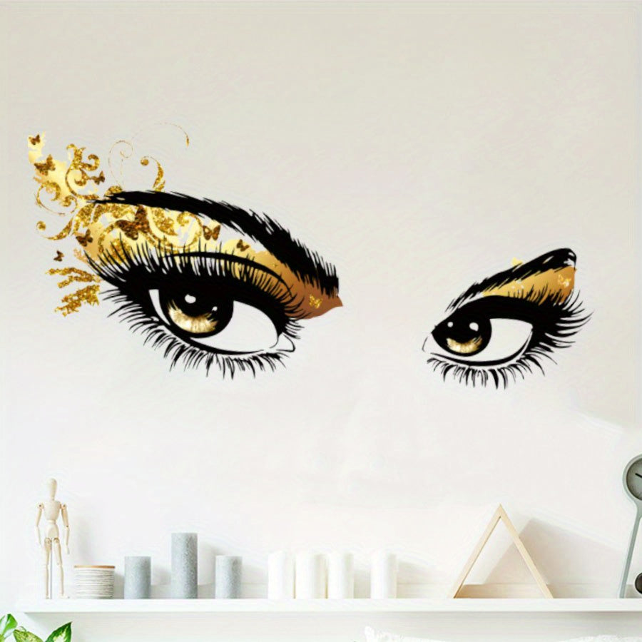 Golden Eyes Removable Wall Decal - Stylish Contemporary Art with Black & Golden Glitter Design, Self-Adhesive PVC for Bedroom, Study, or Living Room Decor, Bedroom Wall Decor | Creative Wall Sticker | Selfadhesive Decor