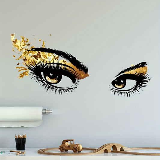 Golden Eyes Removable Wall Decal - Stylish Contemporary Art with Black & Golden Glitter Design, Self-Adhesive PVC for Bedroom, Study, or Living Room Decor, Bedroom Wall Decor | Creative Wall Sticker | Selfadhesive Decor