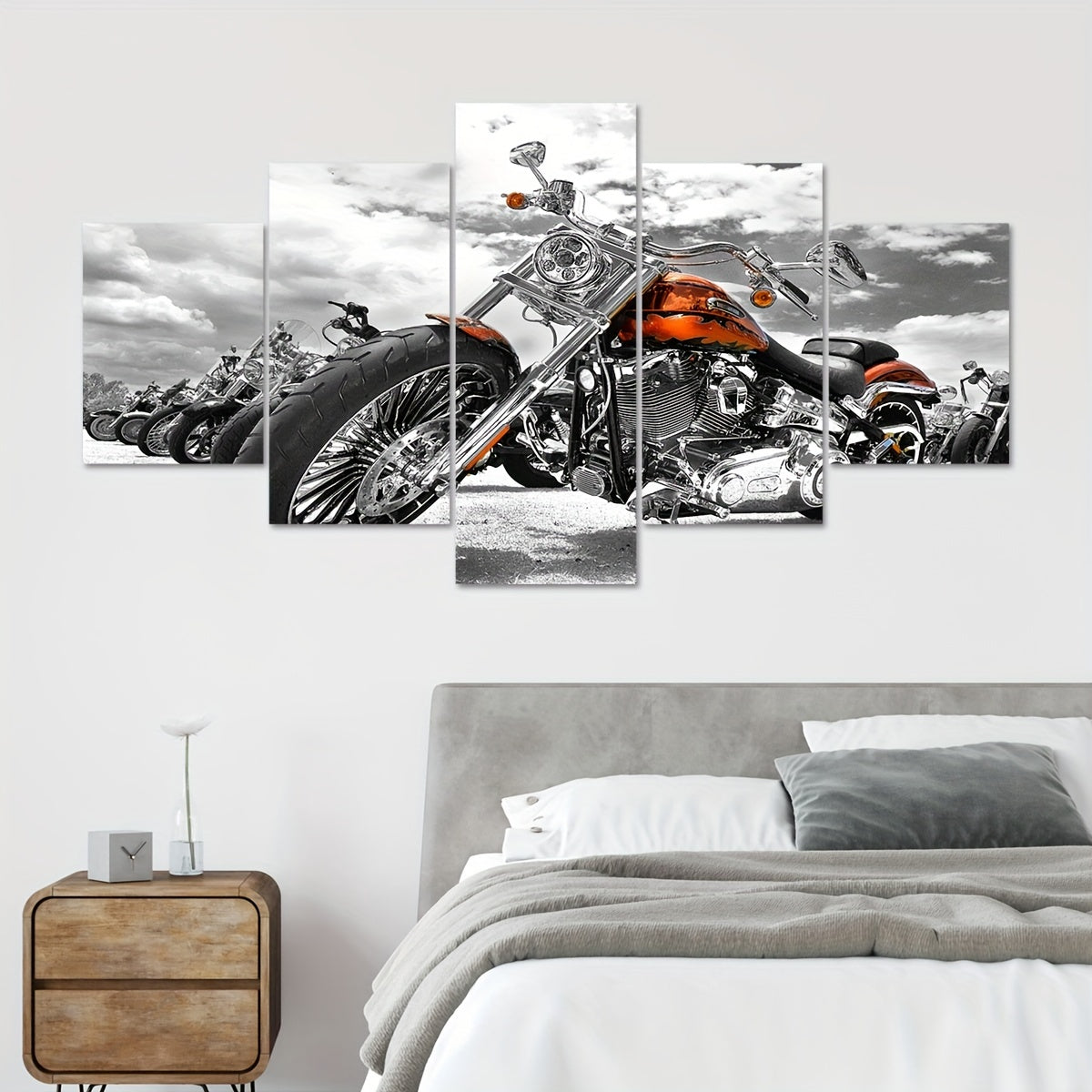 5pcs/set Vibrant Canvas Art Print Posters - Modern Art Deco Motorcycle Wall Decor for Bedroom, Home Office, Living Room - Frameless, Transverse Orientation, Indoor Use, Ideal Gift