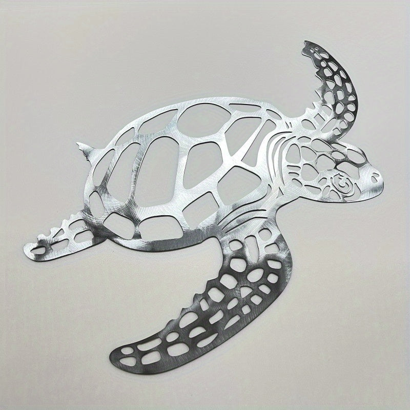 Metal Turtle Wall Art Decor - Hand-Painted-Look Design with Realistic Turtle Texture, Sturdy Metal Sea Turtle Sculpture for Indoor/ Home, Office, Aquarium - Housewarming Gift, Marine-Themed Decoration (No Feathers), Metal Wal