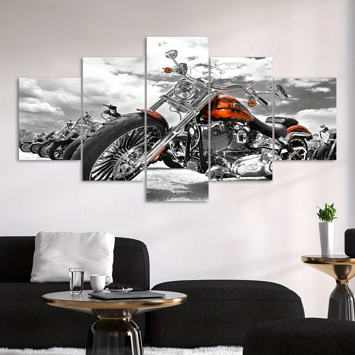 5pcs/set Vibrant Canvas Art Print Posters - Modern Art Deco Motorcycle Wall Decor for Bedroom, Home Office, Living Room - Frameless, Transverse Orientation, Indoor Use, Ideal Gift