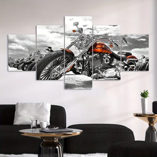 5pcs/set Vibrant Canvas Art Print Posters - Modern Art Deco Motorcycle Wall Decor for Bedroom, Home Office, Living Room - Frameless, Transverse Orientation, Indoor Use, Ideal Gift