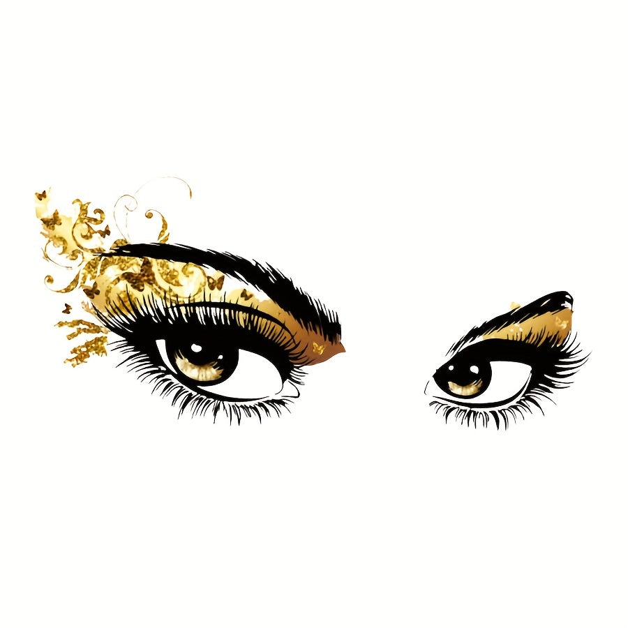 Golden Eyes Removable Wall Decal - Stylish Contemporary Art with Black & Golden Glitter Design, Self-Adhesive PVC for Bedroom, Study, or Living Room Decor, Bedroom Wall Decor | Creative Wall Sticker | Selfadhesive Decor