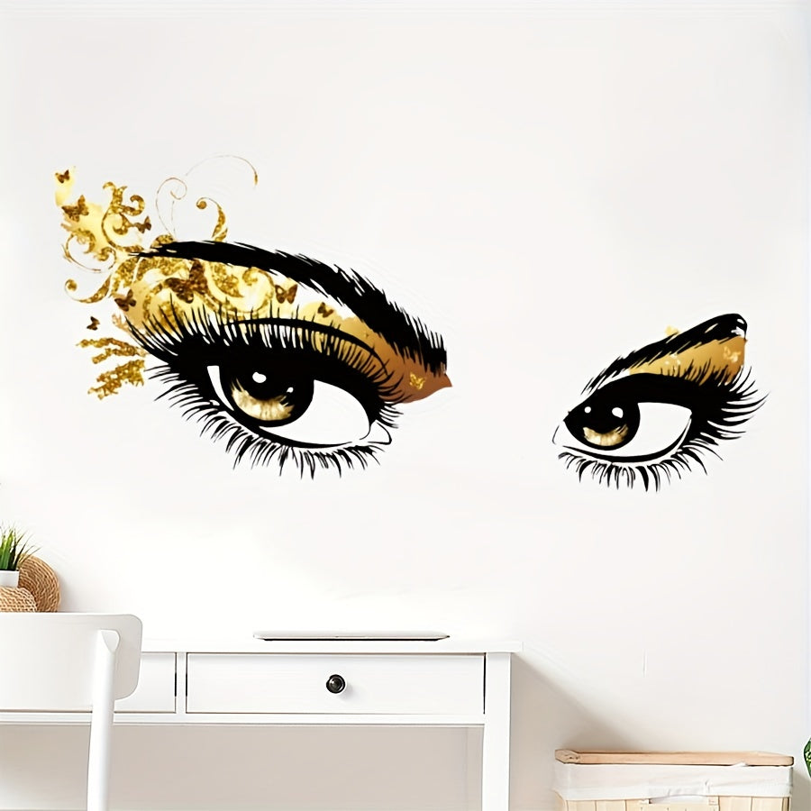 Golden Eyes Removable Wall Decal - Stylish Contemporary Art with Black & Golden Glitter Design, Self-Adhesive PVC for Bedroom, Study, or Living Room Decor, Bedroom Wall Decor | Creative Wall Sticker | Selfadhesive Decor